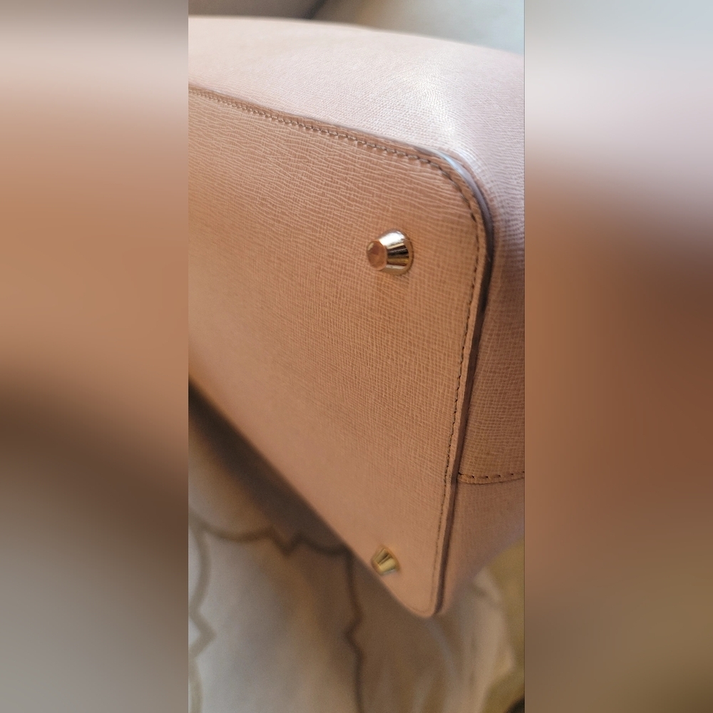 Furla Leather Tote Bag Pink Zip Up Saffino Leather Bottom Studs Large Structured - Picture 12 of 16